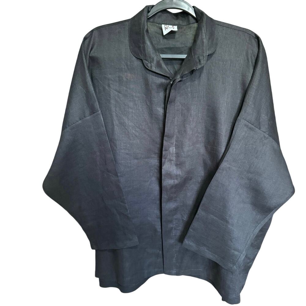 Planet By Lauren G Handkerchief Linen Shirt Button Down Blouse Black One Size - Picture 4 of 13